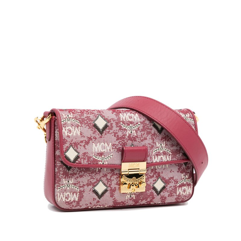 Mcm Vintage Jacquard Crossbody Red