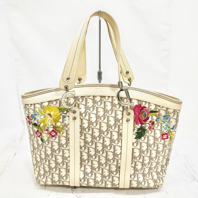 Christian Dior Hand Bag Beige Canvas