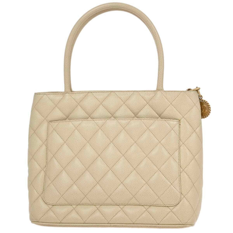 Chanel Ivory Caviar Medallion Tote