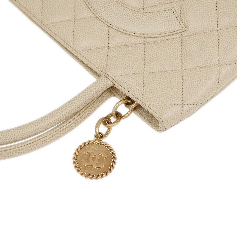 Chanel Ivory Caviar Medallion Tote