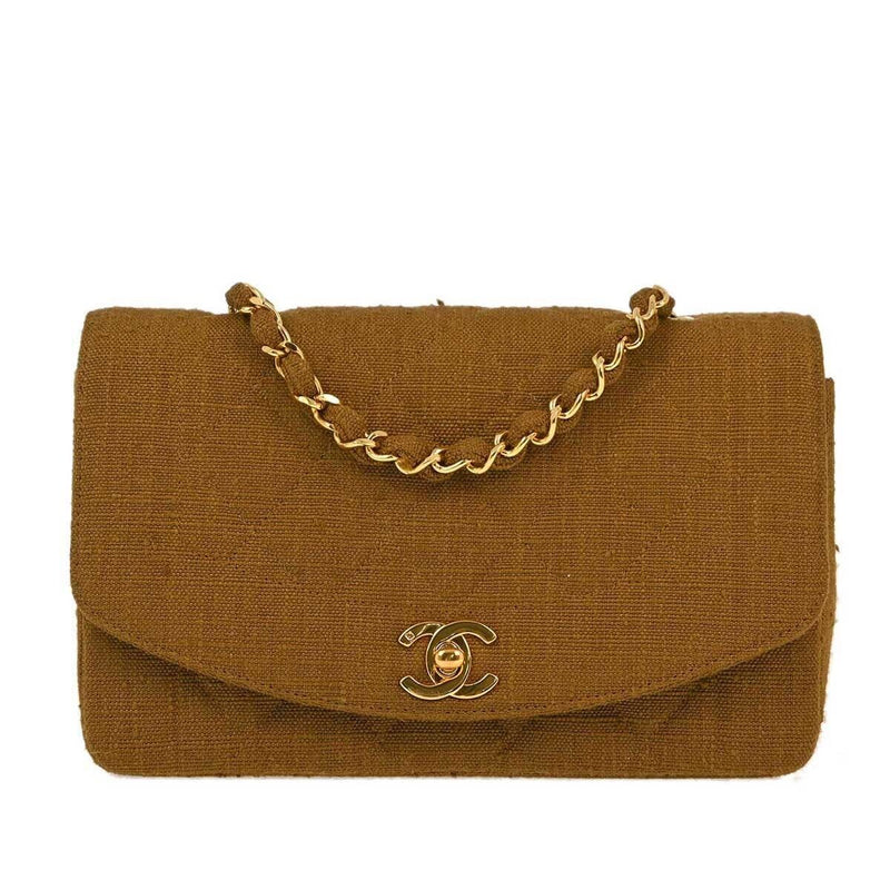 Chanel Brown Linen Small Diana Shoulder