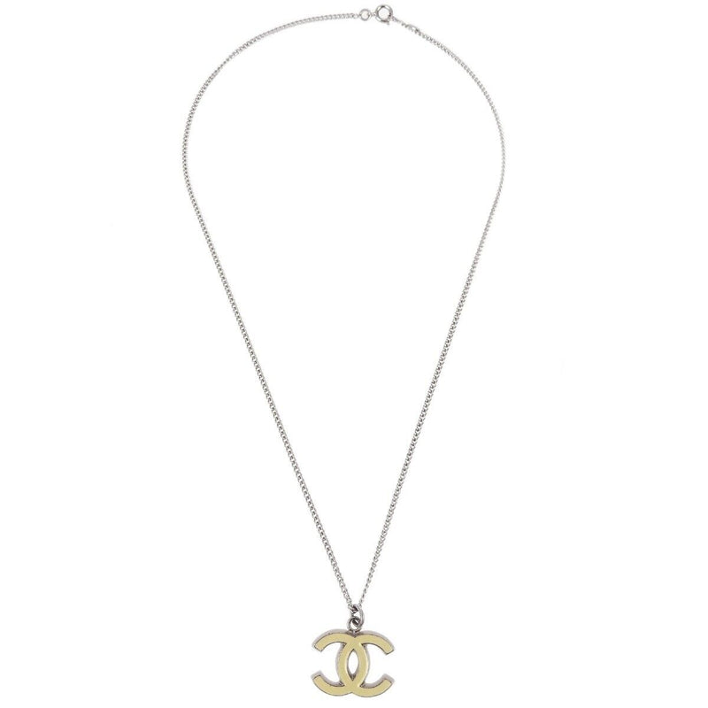 Chanel Chain Necklace Silver White 05A