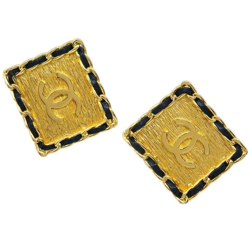 Chanel Square Leather Earrings Clip-On