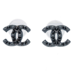 Chanel Cc Piercing Earrings Black 03P