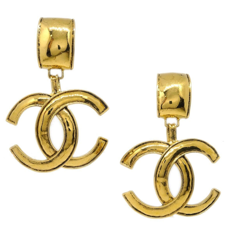 Chanel Cc Dangle Earrings Clip-On Gold