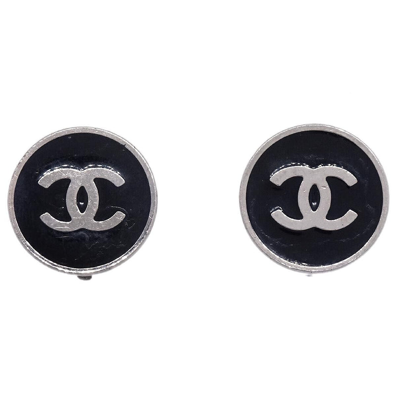 Chanel Button Earrings Clip-On Black 04V