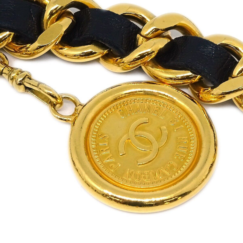 Chanel Gold Black Medallion Chain Belt