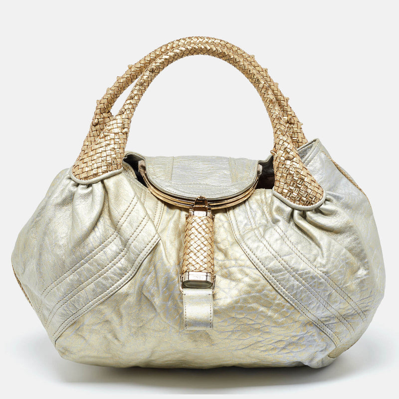 Fendi Metallic Gold Textured Leather Spy