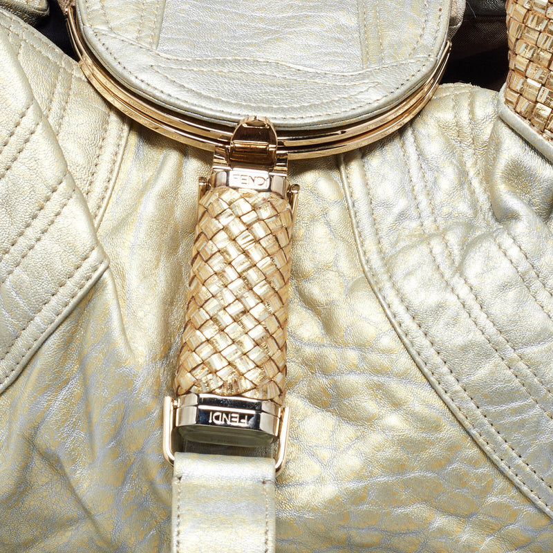 Fendi Metallic Gold Textured Leather Spy