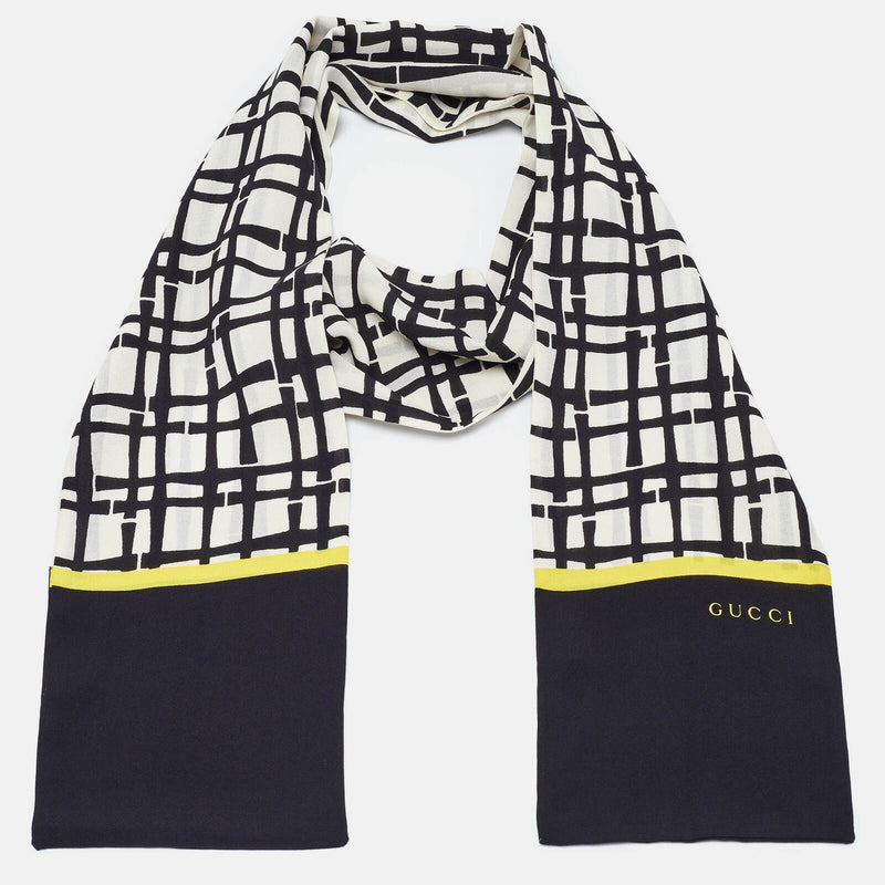 Gucci Monochrome Check Print Silk Narrow