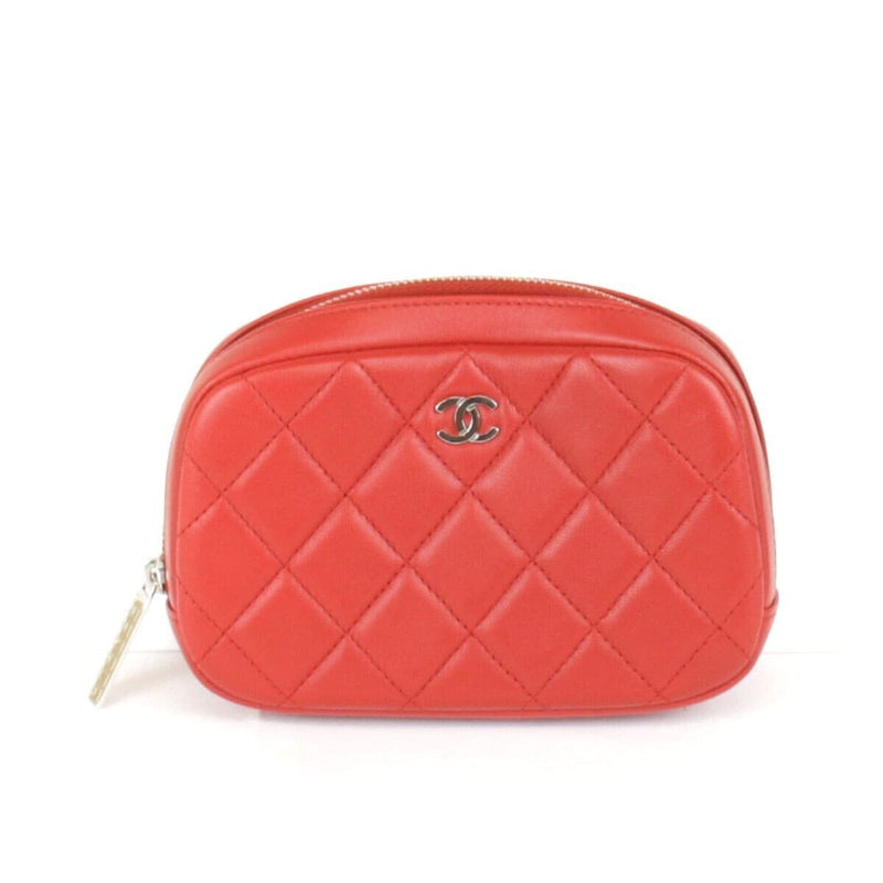 Chanel Matelassé Pouch Lambskin Red Coco