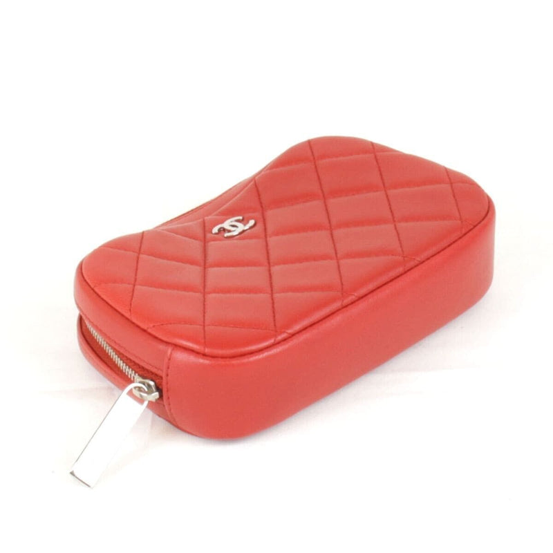 Chanel Matelassé Pouch Lambskin Red Coco