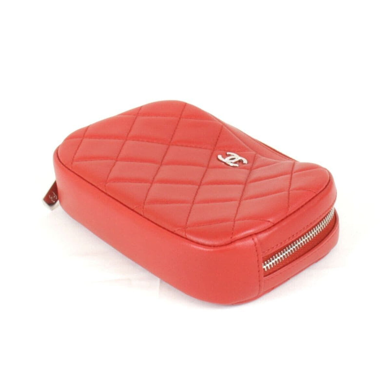 Chanel Matelassé Pouch Lambskin Red Coco