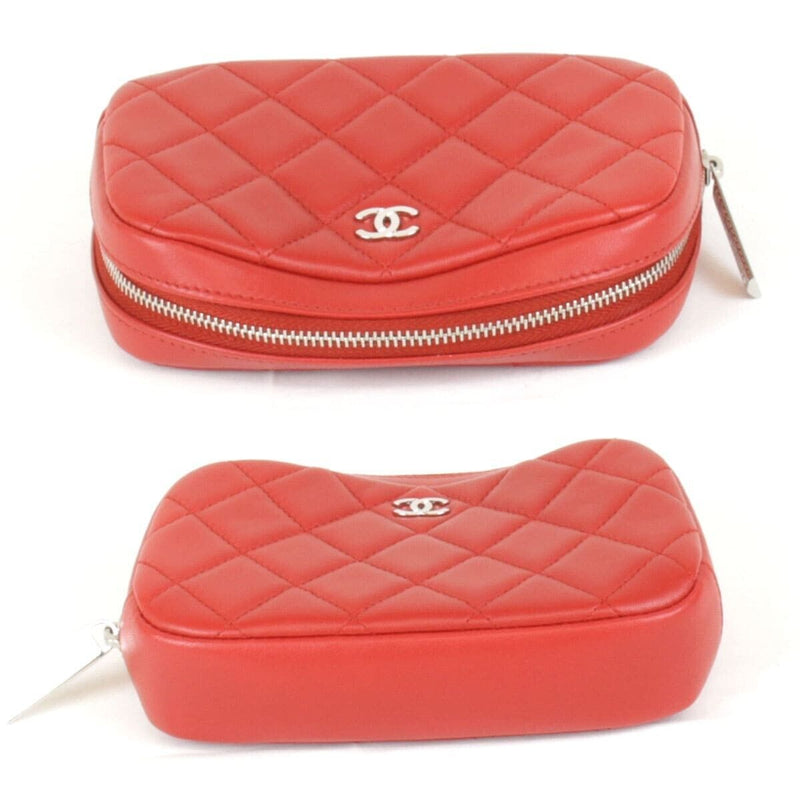 Chanel Matelassé Pouch Lambskin Red Coco