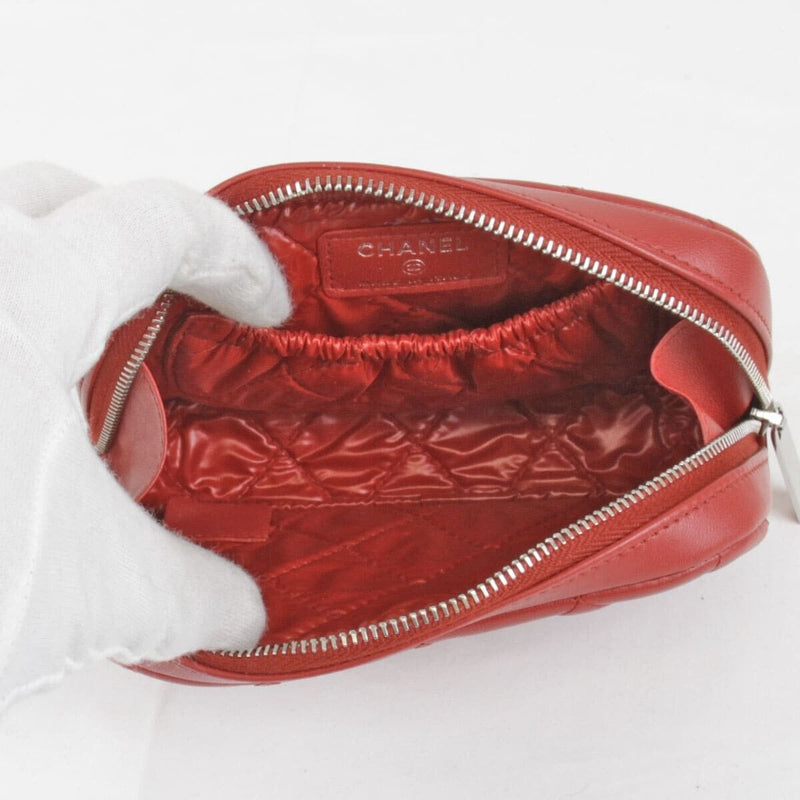 Chanel Matelassé Pouch Lambskin Red Coco