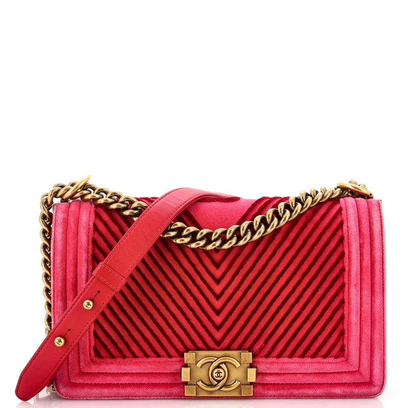 Chanel Boy Flap Bag Chevron Velvet Old