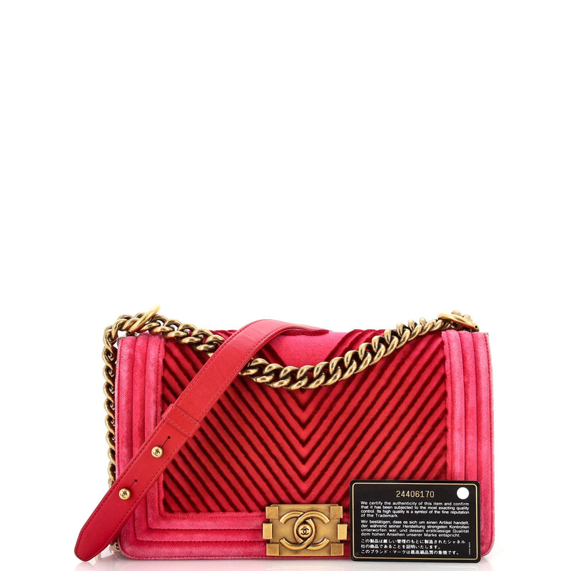 Chanel Boy Flap Bag Chevron Velvet Old