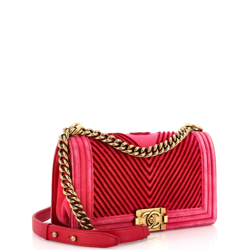 Chanel Boy Flap Bag Chevron Velvet Old