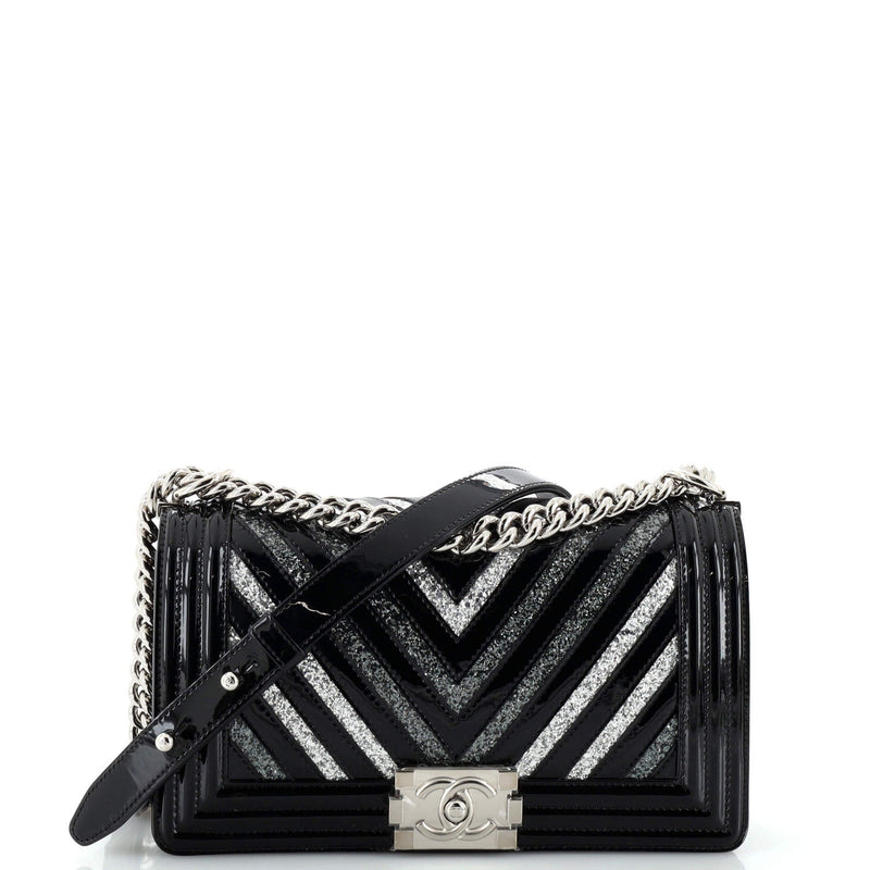 Chanel Boy Flap Bag Chevron Patent With