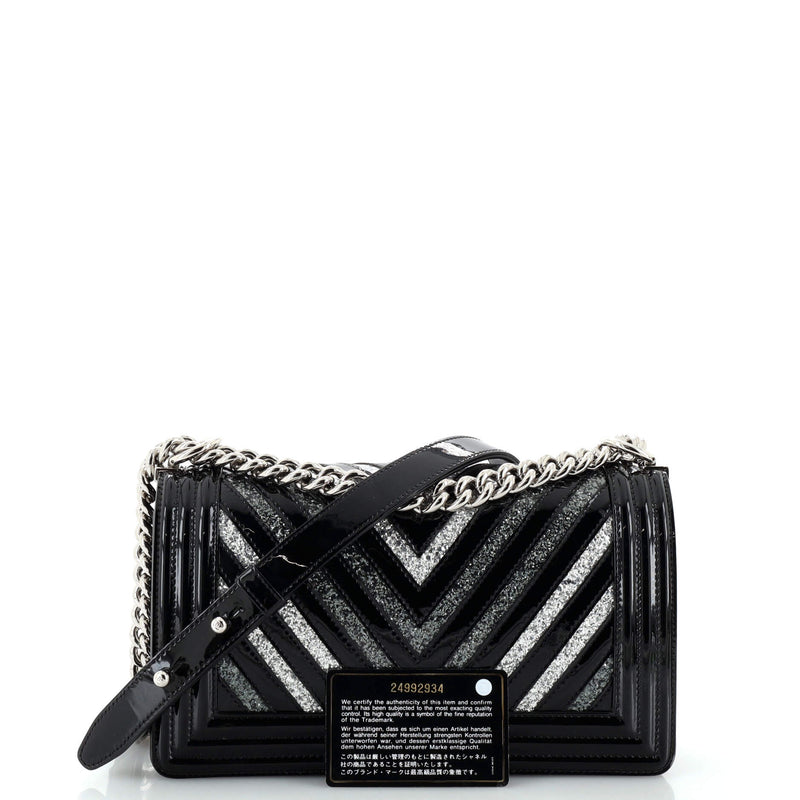 Chanel Boy Flap Bag Chevron Patent With