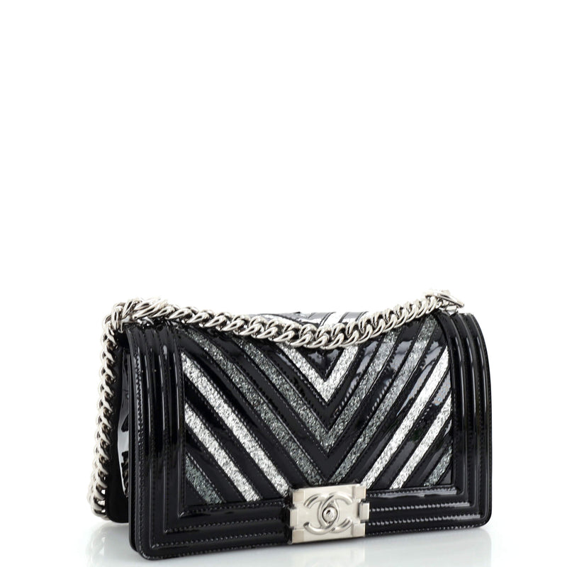 Chanel Boy Flap Bag Chevron Patent With