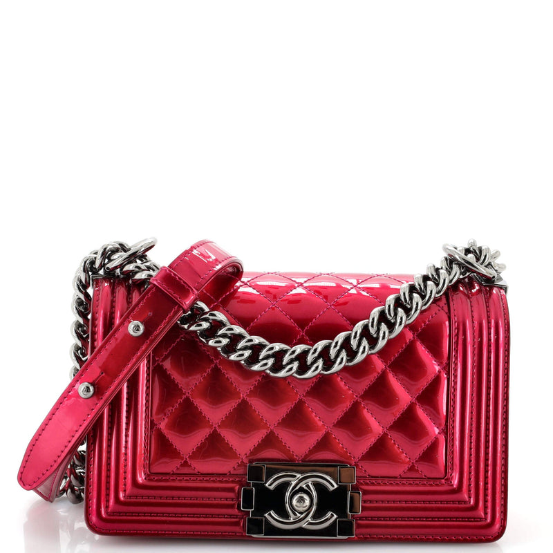 Chanel Boy Flap Bag Quilted Patent Small