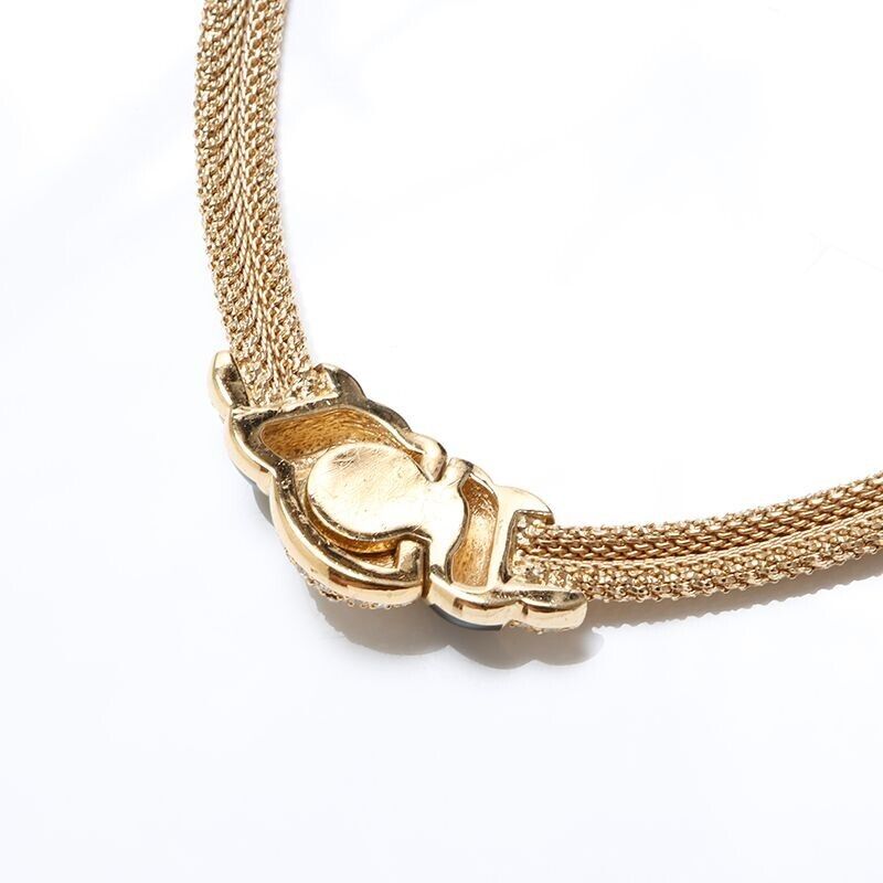 Christian Dior Necklace Rhinestone Gold