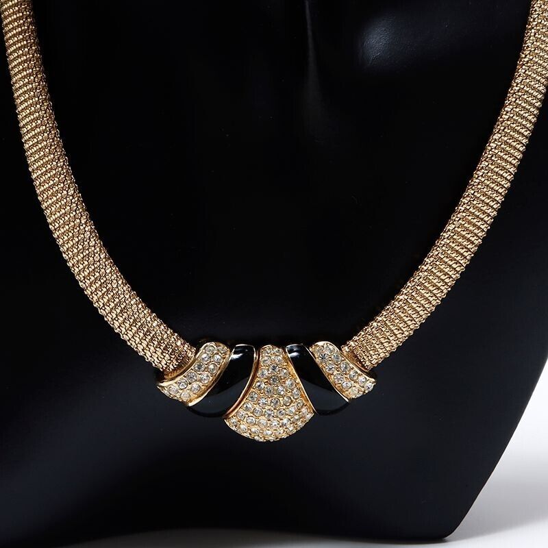 Christian Dior Necklace Rhinestone Gold