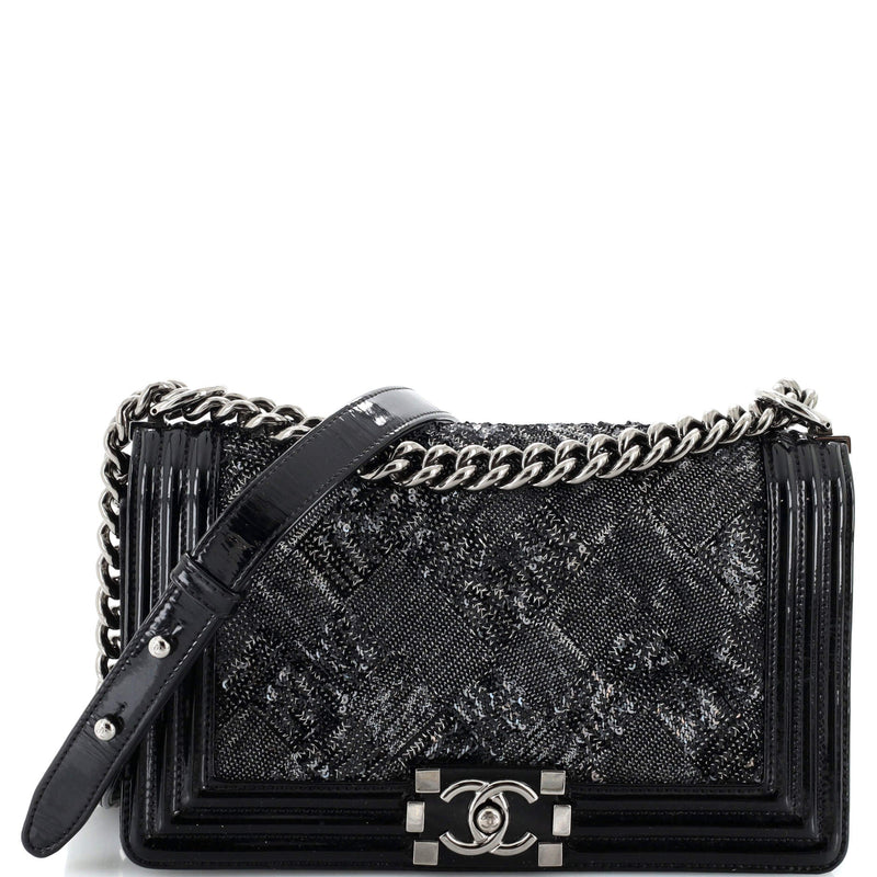 Chanel Boy Flap Bag Sequin With Patent