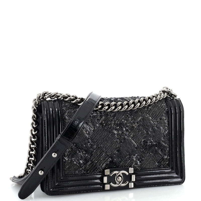 Chanel Boy Flap Bag Sequin With Patent