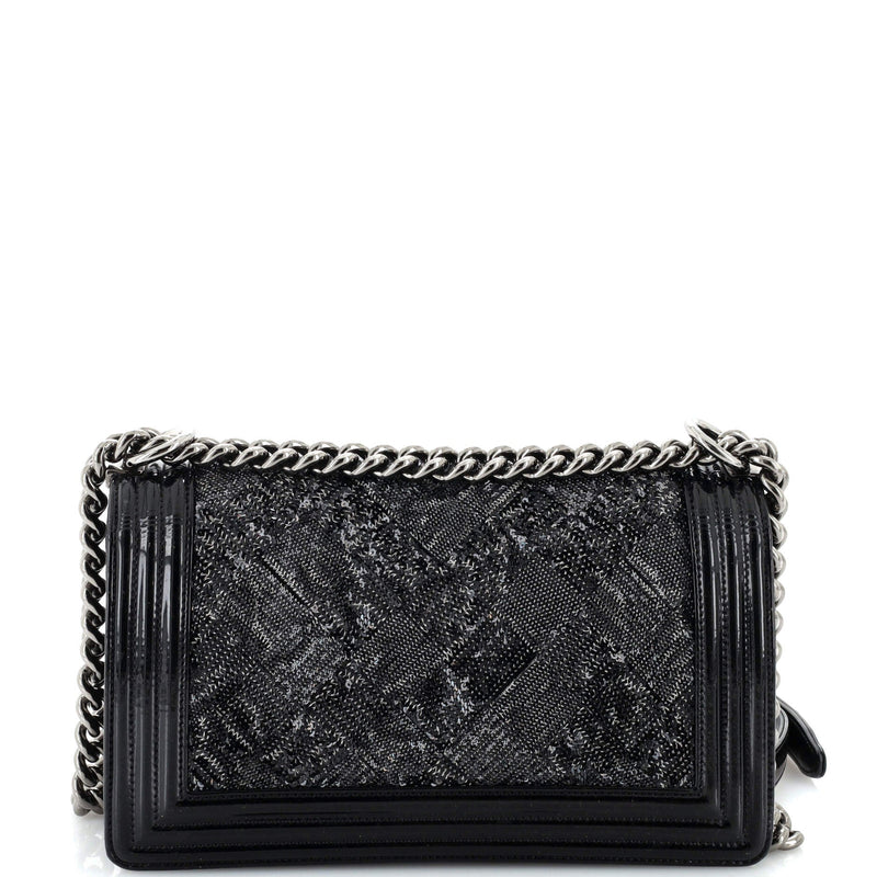 Chanel Boy Flap Bag Sequin With Patent