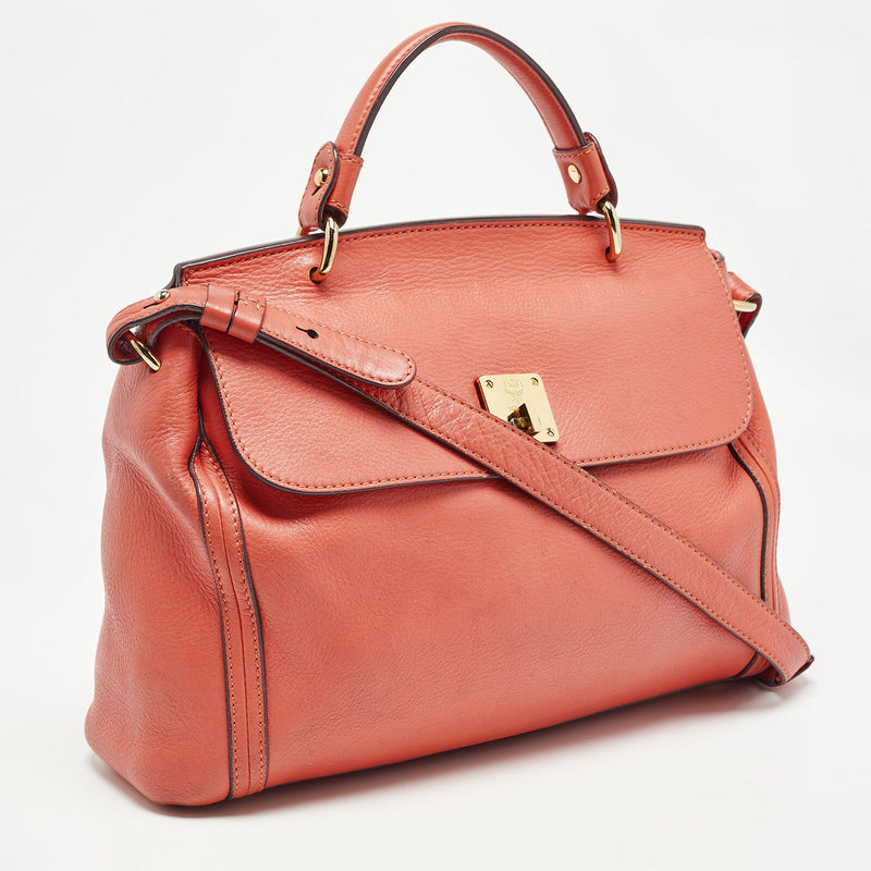 Mcm Orange Leather Turn Lock Flap Top