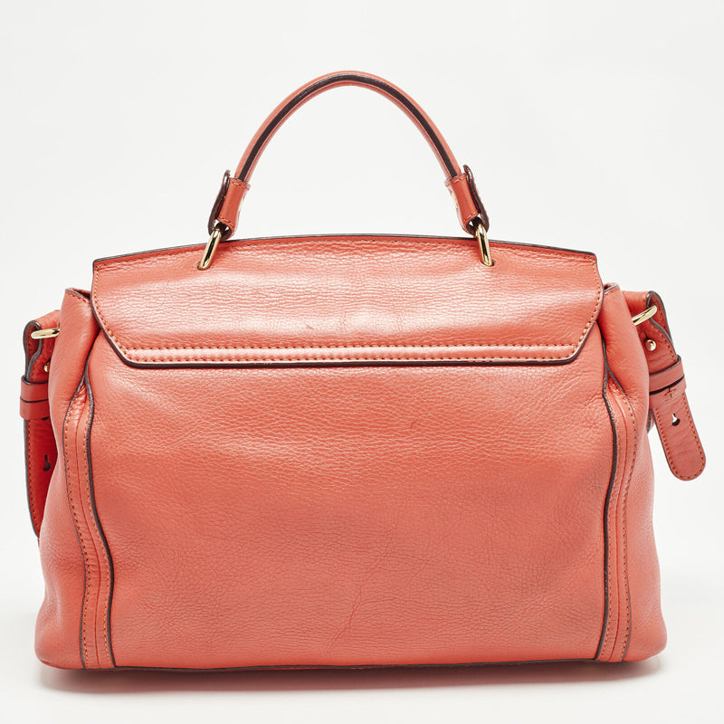 Mcm Orange Leather Turn Lock Flap Top