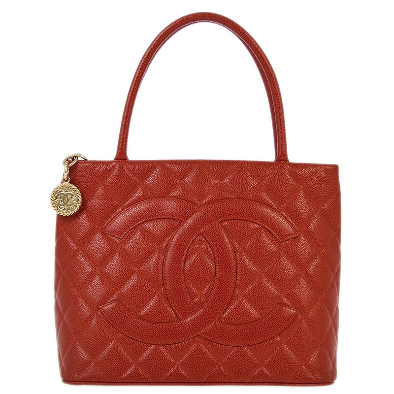 Chanel Red Caviar Medallion Tote Handbag