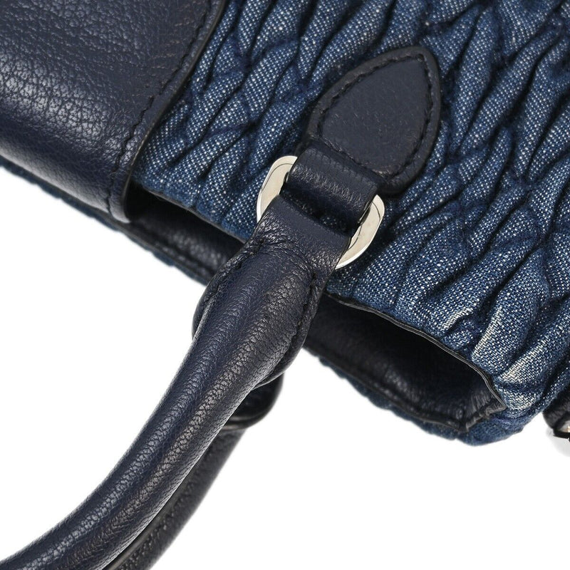 Miu Blue Denim Matelasse 2Way Handbag