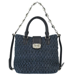 Miu Blue Denim Matelasse 2Way Handbag