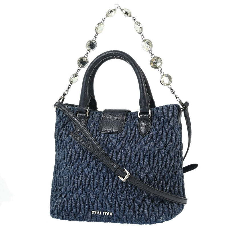 Miu Blue Denim Matelasse 2Way Handbag