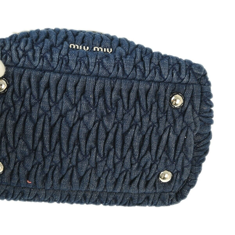 Miu Blue Denim Matelasse 2Way Handbag