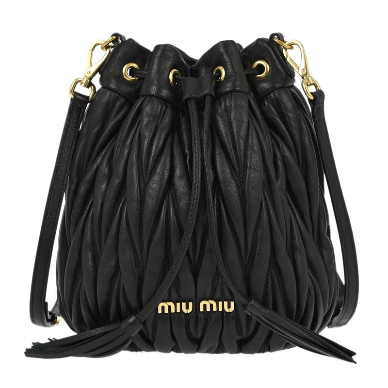 Miu Black Lambskin Matelasse Bucket