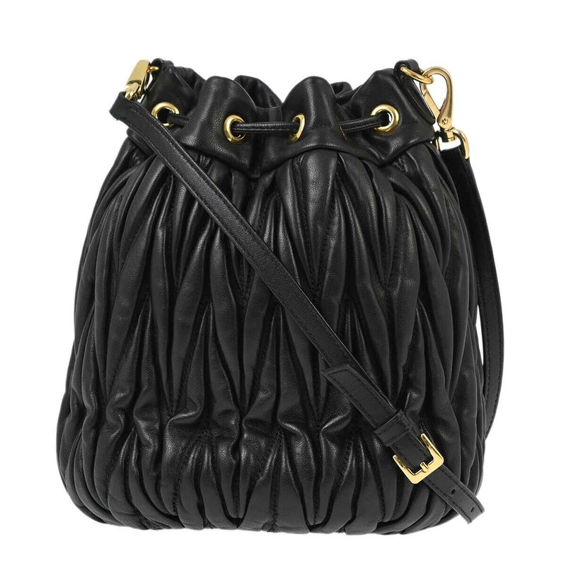 Miu Black Lambskin Matelasse Bucket