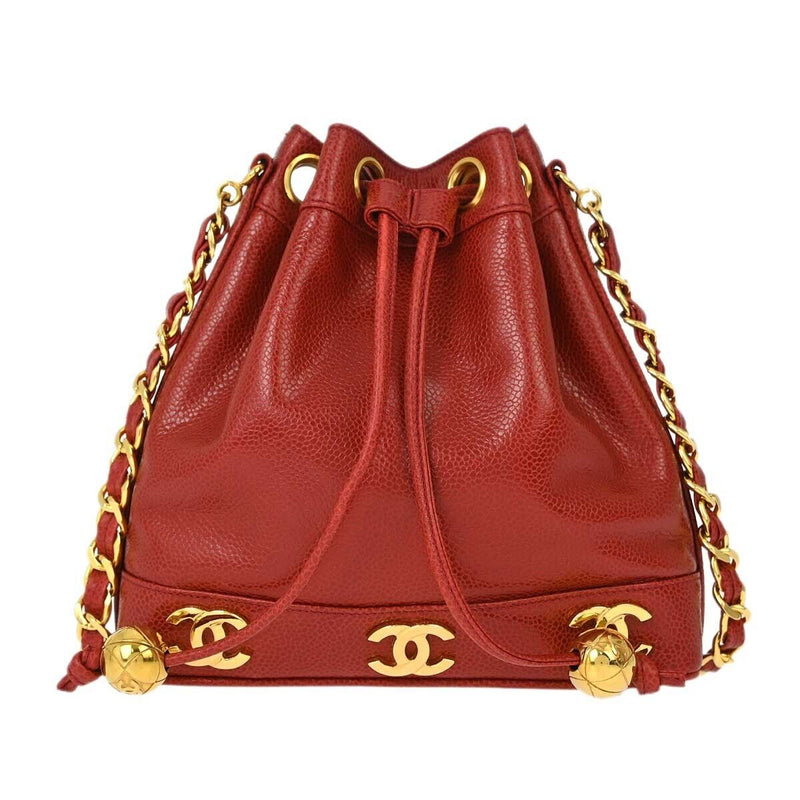 Chanel Red Caviar Triple Cc Bucket