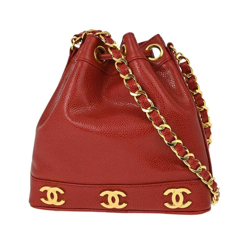 Chanel Red Caviar Triple Cc Bucket