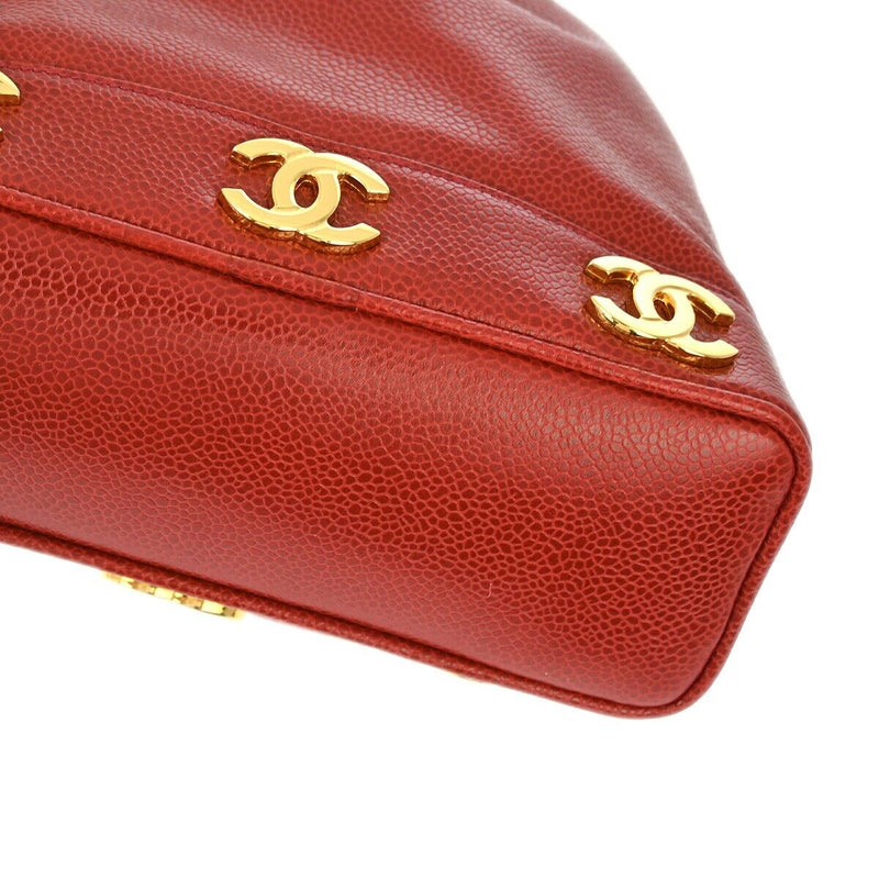 Chanel Red Caviar Triple Cc Bucket