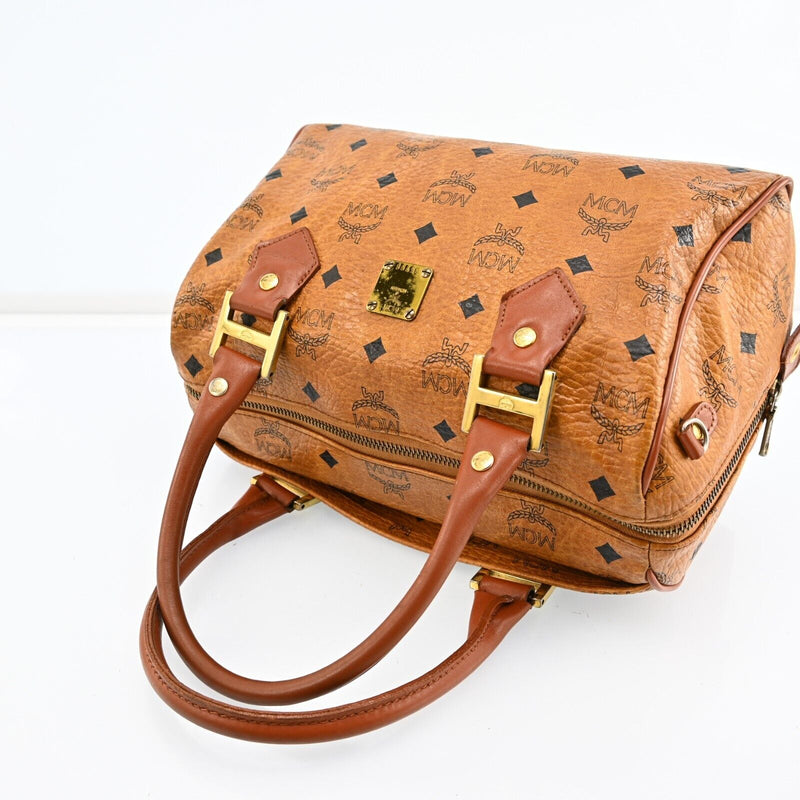 Mcm Visetos Leather Boston Bag