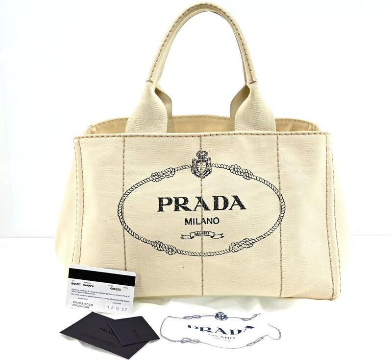 Prada Logos Canapa Canvas Hand Bag