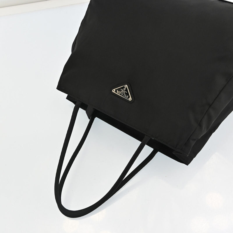 Prada Nylon Leather Hand Tote Bag