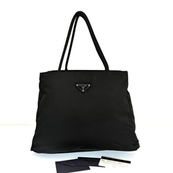 Prada Nylon Leather Hand Tote Bag