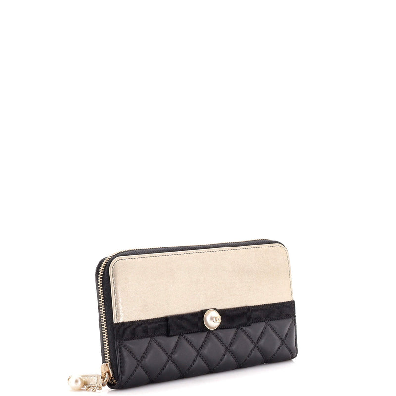 Chanel Pearl Zip Wallet Lambskin Long