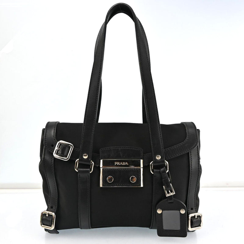 Prada Black Nylon Leather Hand Tote