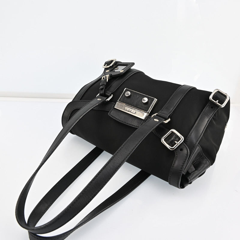 Prada Black Nylon Leather Hand Tote